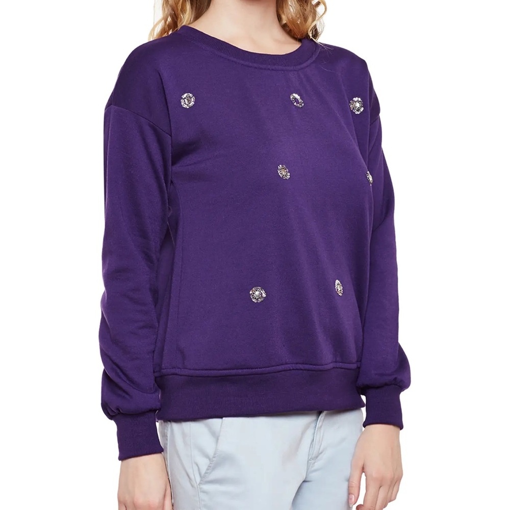 LMT: Embellished Floral Sweatshirt in Deep Plum